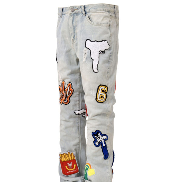 Light Color Irregular Towel Embroidered Slim Straight-leg Denim Trousers - Image 3
