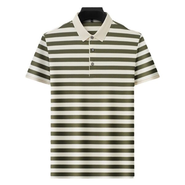 Pineapple Texture Striped Short Sleeve Cotton T-shirt Trendy Youth Half Casual Top Polo Shirt - Image 2