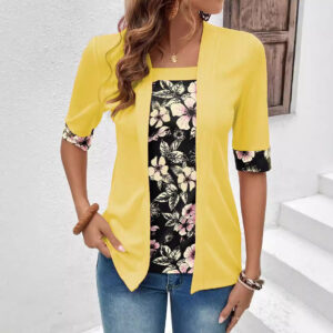 Women's Fake Two-piece Five-quarter Sleeve Printed Top T-shirt